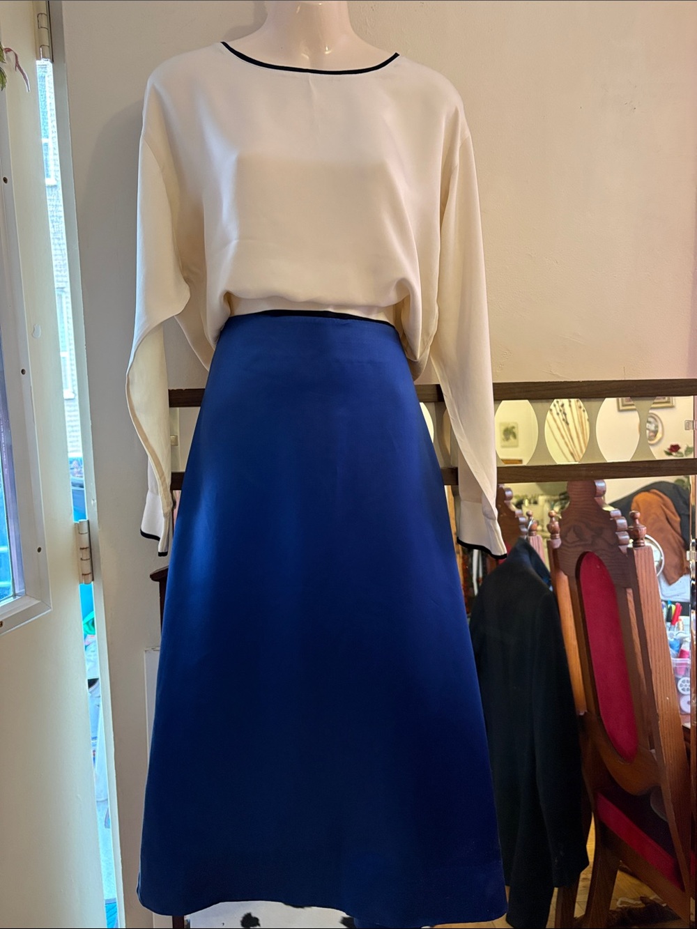 COS Royal Blue Maxi A-Line Satin Skirt. Silk Liocell